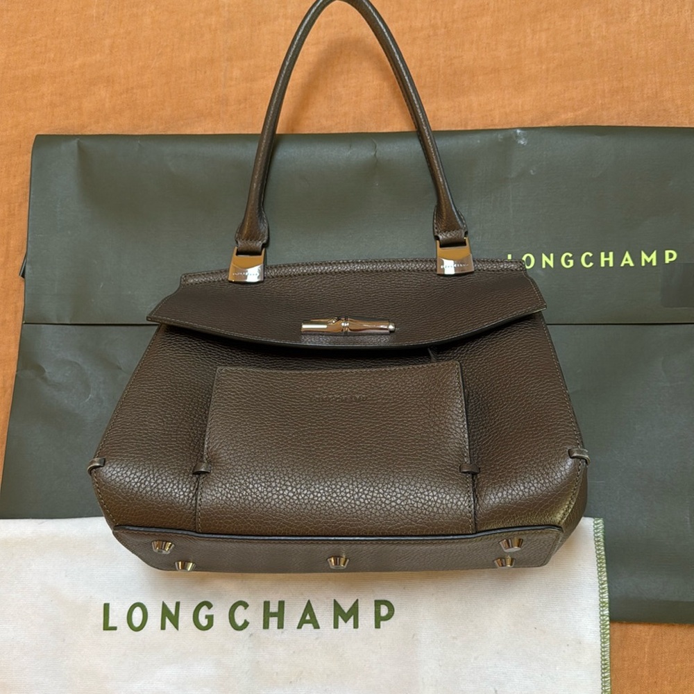 Longchamp leather khaki color purse
